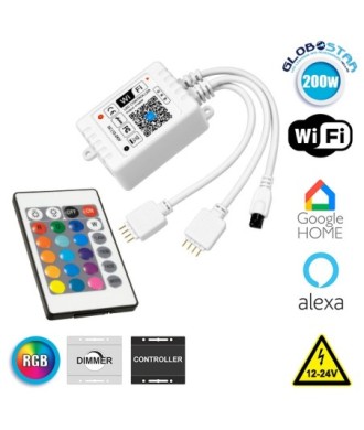 GloboStar® 73411 Ασύρματος Smart Home Wi-Fi LED RGB Controller με 2 Εξόδους RGB και Χειριστήριο IR DC 12V Max 100W - DC 24V Max 200W